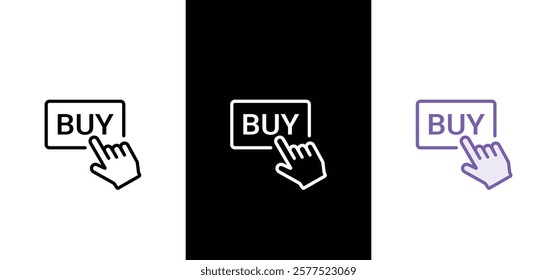 Buy now button with hand cursor. Button hand pointer clicking. Click here banner with shadow. Click button isolated. Online shopping.