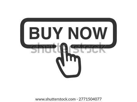 Buy now button with hand cursor. Shop now hand pointer clicking. Online shopping. Vector illustration.