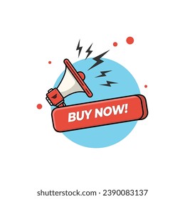 Buy Now Button with Megaphone Vector Illustration. Online Shopping Concept Design Isolated Vector