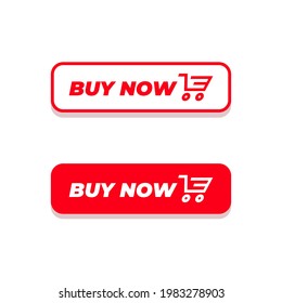 Buy now button. Red Buy now button with shopping cart icon template.