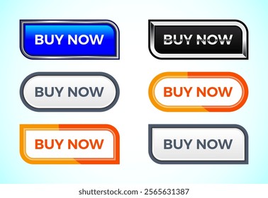 Buy Now button set of different shapes and colors. Suitable for mobile app, and website UI design.