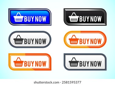 Buy Now button set of different shapes and colors. Suitable for mobile app, and website UI design.