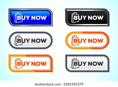 Buy Now button set of different shapes and colors. Suitable for mobile app, and website UI design.