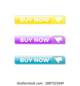 buy now button set with yellow, purple, and blue color