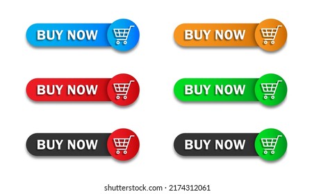 Buy now button with shopping cart icon. Buy now signage. Flat vector illustration.