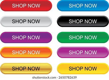Buy now button with shopping cart. Shop now. Modern collection for web site. Online shopping. Click here, apply, buttons hand pointer clicking. Web design elements. Vector illustration