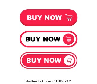 Buy now buttons. Set of buy now now buttons with shopping cart icon. Call for action buttons for online shop. Modern colorful buttons for website design. Vector illustration.