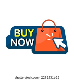 buy now click button with paper bag concept illustration flat design vector eps10. modern graphic element for landing page, empty state ui, infographic, icon