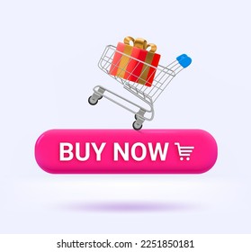 Compra ahora el concepto con botones y carrito de compras. 3.ª ilustración vectorial
