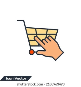 comprar ahora ilustración vectorial del logotipo del icono. Plantilla de símbolo de carrito de compras y clic para colección de diseño gráfico y web