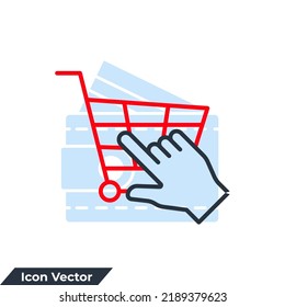 buy now icon logo vector illustration. Click and shopping cart symbol template for graphic and web design collection