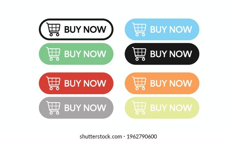 Buy Now Icon Set. Vector isolated color illustrations of a button with a shopping cart
