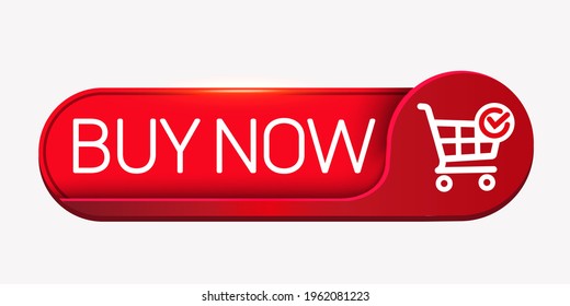 Buy now icon vector illustration. Red "Buy now" button with shopping cart icon template