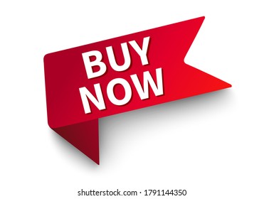 Buy now the inscription on the red banner. Template for business promotion and advertising. Vector illustration.
