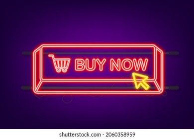 Buy now neon icon. Shopping Cart icon. Vector stock illustration