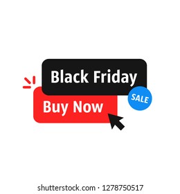 buy now on black friday sale. flat cartoon simple logo graphic header or label design isolated on white. concept of client making easy pre-order decision and november online e-commerce store or eshop