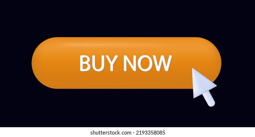 Compra ahora el botón naranja 3d. Un botón de selección para unirse, vaya al sitio. Cursor, flecha para registrar una compra en una tienda. Puntero para hacer clic, presionar o enviar una solicitud. Tócame, aplica, sigue después. Vector