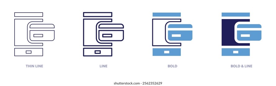 Buy now pay icon in 4 different styles. Thin Line, Line, Bold, and Bold Line. Duotone style. Editable stroke.