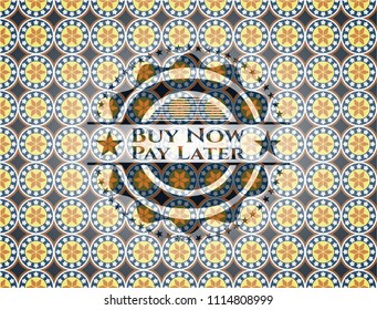 Buy Now Pay Later arabesque emblem background. arabic decoration.