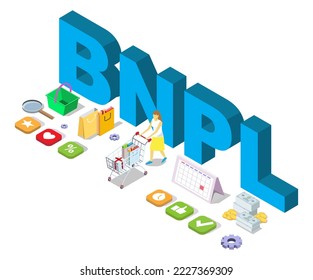 Buy now pay later concept. BNPL purchase for online shopping 3d vector illustration. Credit payment for retail sale commerce offer. Convenient customer service promotion