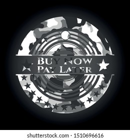 Buy Now Pay Later on grey camo pattern