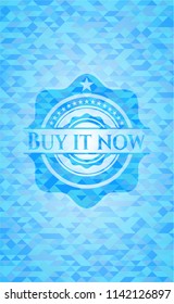 Buy it Now realistic sky blue emblem. Mosaic background