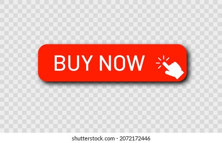 Buy now red button with clicking hand pointer isolated on transparent background