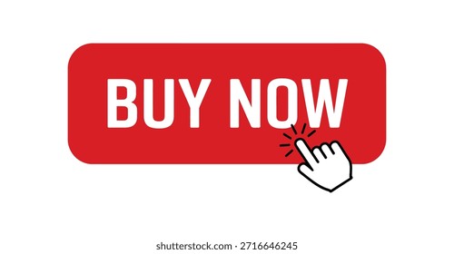 buy now red button with clicking hand cursor icon, call to action element for ecommerce sales, online shopping, marketing and conversion design