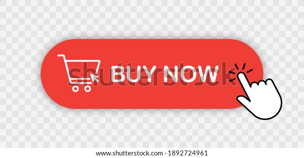 Buy now red button with hand cursor. Button\
hand pointer clicking. Click here banner with shadow. Click button\
isolated. Online shopping.\
