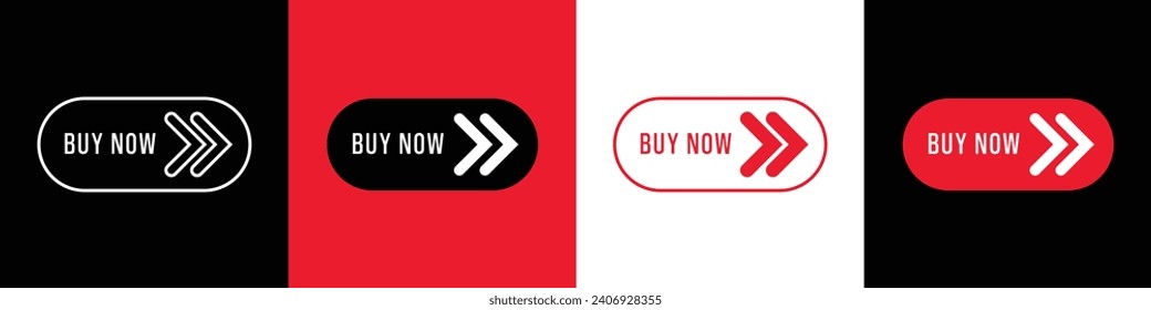 Buy now red button. Buy now Next arrow Click button isolated. Online shopping. Vector illustration.