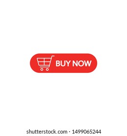 Buy now red button with text and trolley in the middle and white background for web