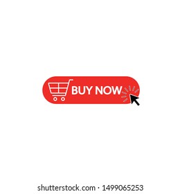 Buy now red button with text and trolley in the middle and arrow with a clicked mouse
