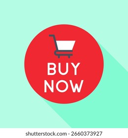BUY NOW Red Circle Button with Shopping Cart Icon Vector Illustration