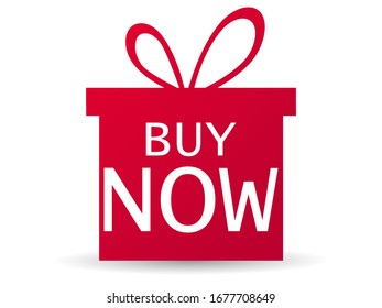 Buy now red gift box flat style isolated on white background. Big sale. Vector illustration
