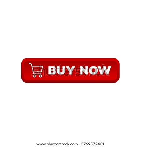 Buy now, red rectangular 3d button - vector illustration