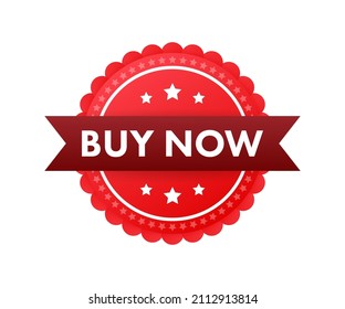 Buy now. Red Ribbon on white background. Vector stock illustration.
