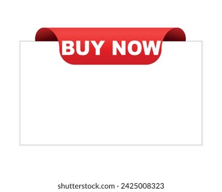 Buy now. Red Ribbon on white background. stock illustration