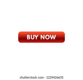 Buy now red three-dimensional square button isolated on white background