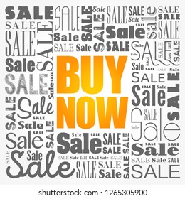 BUY NOW sale word cloud collage, business concept background