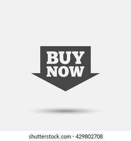 Buy now sign icon. Online buying arrow button. Flat buying web icon on white background. Vector