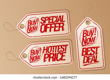 Buy now special offer tags set - hottest price, best deal and special offer