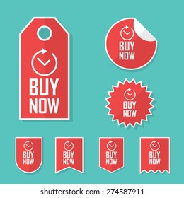 Buy now stickers. Limited time offer tags for sales. Promotional advertising elements collection. Eps10 vector illustration.