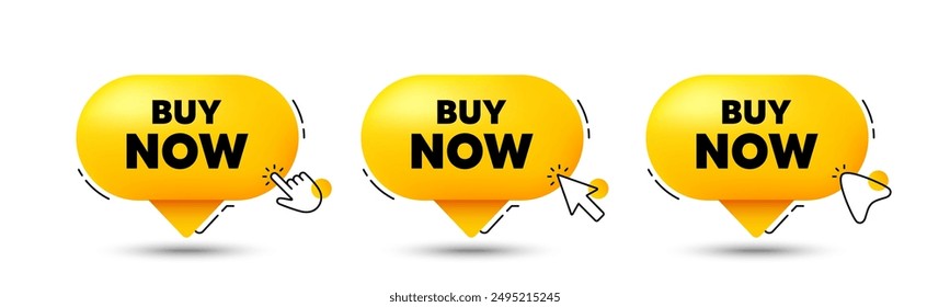 Buy Now tag. Click here buttons. Special offer price sign. Advertising Discounts symbol. Buy now speech bubble chat message. Talk box infographics. Vector