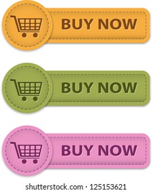 Buy Now web labels for shopping made of leather. Vector illustration