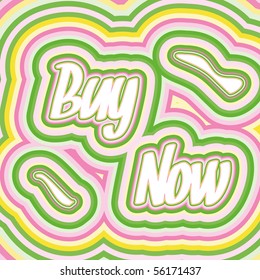 Buy Now words in 60s style, vector illustration