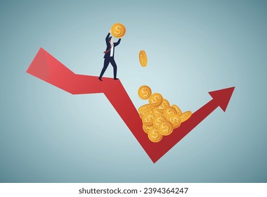 Buy on the dip, purchase stock when price drop, trader signal to invest, make profit from market collapse concept, smart businessman investor buy stock with down arrow graph. svg