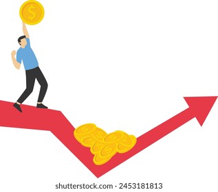 Buy on the dip, purchase stock when price drop, trader signal to invest, make profit from market collapse concept, smart businessman investor buy stock with down arrow graph.

 svg