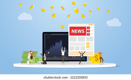 buy on news concept for trading in stock market with people and money investment with modern flat style