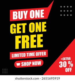 Buy One Get One Free + 30% Off Instagram  Facebook Post Template