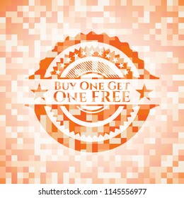 Buy one get One Free abstract orange mosaic emblem with background